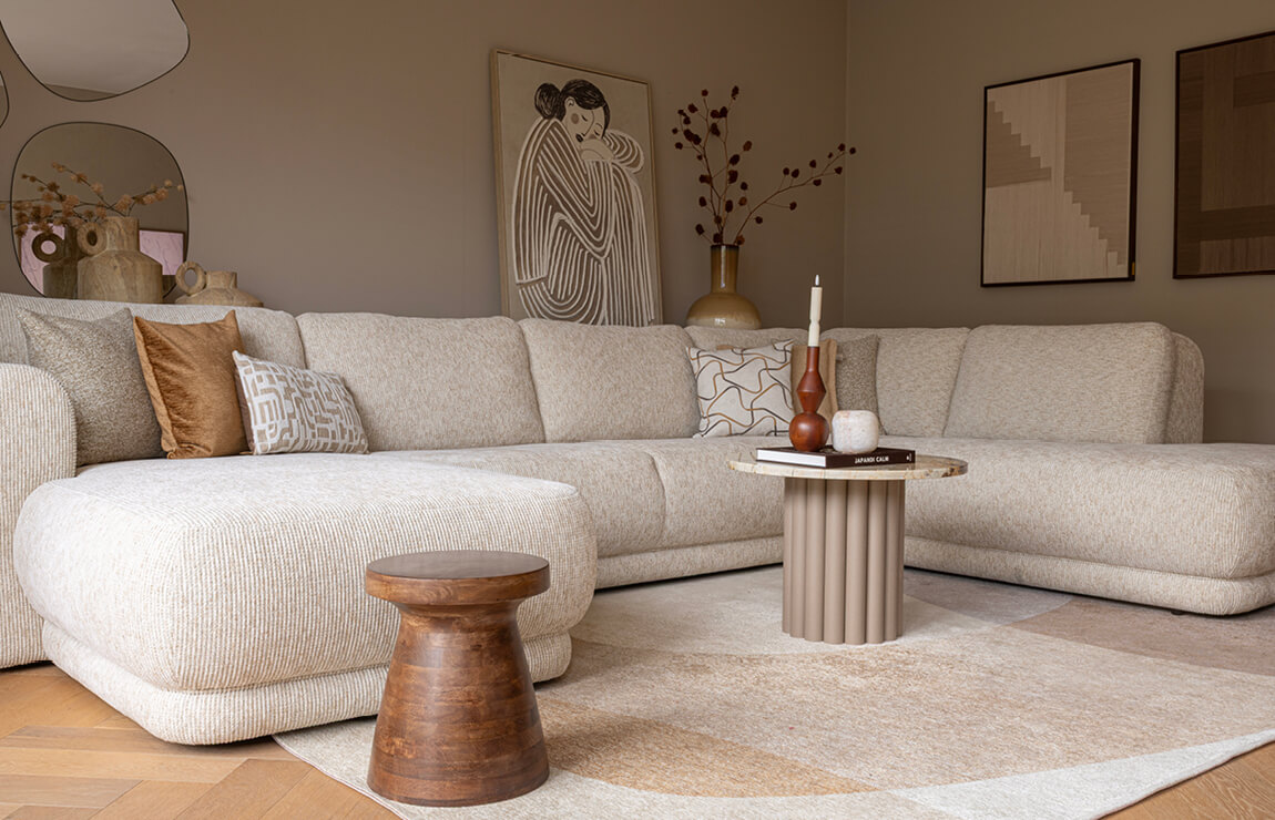 Ronde marmeren salontafel James beige met Patagonia blad